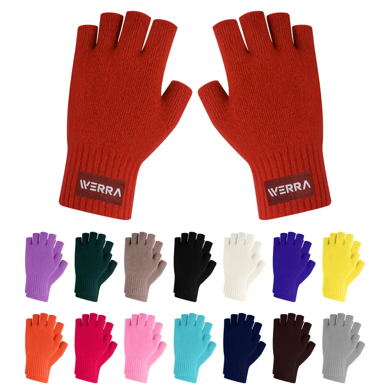 Adults Plain Knitted Fingerless Gloves with Woven Label – Accessories – available in beige, black, blue, brown colours and 8 more