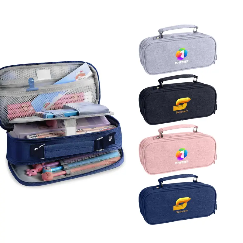 Pencil Case with Compartments and handle – Pencil Cases – available in black, blue, grey, pink colours