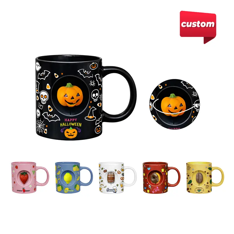 Ceramic Coffee Mug with Custom Spinner Toy – Misc Drinkware – available in black, blue, pink, red colours and 2 more