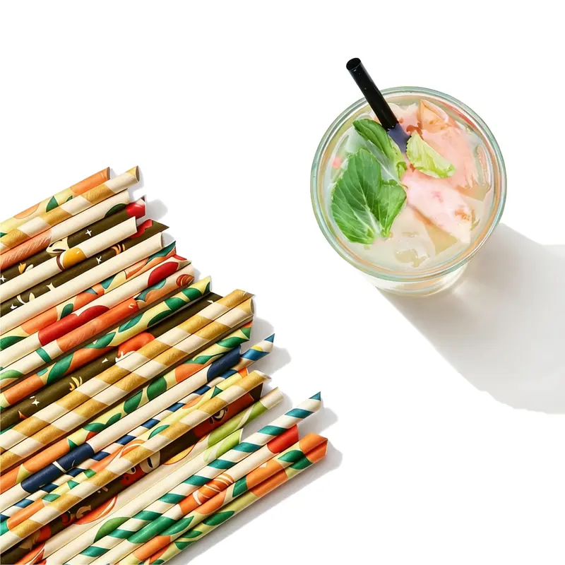 Custom Disposable 4-Ply Straight Angled Paper Straws – Drinking Straws – available in multi colour