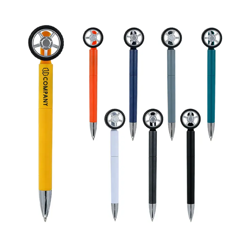 Fidget Spin Tyre Shape Pen – Novelty Pens – available in black, grey, orange, purple colours and 2 more