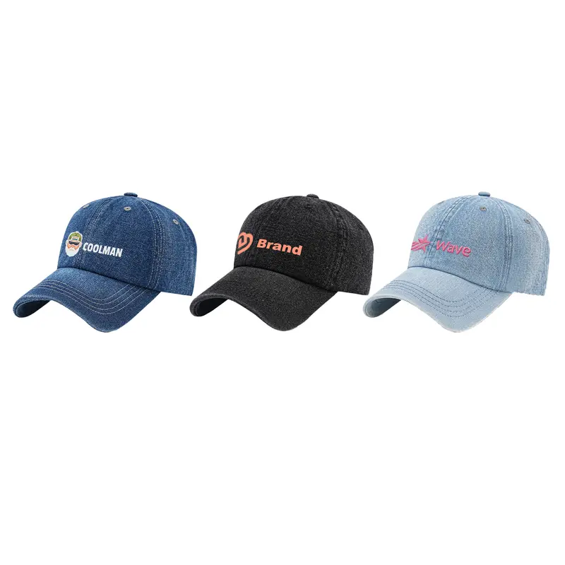 6 Panel Denim Baseball Cap – Baseball Caps – available in black, blue colours