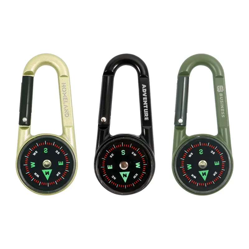 Compass Thermometre Carabiner – Misc Outdoors – available in black, green, yellow colours