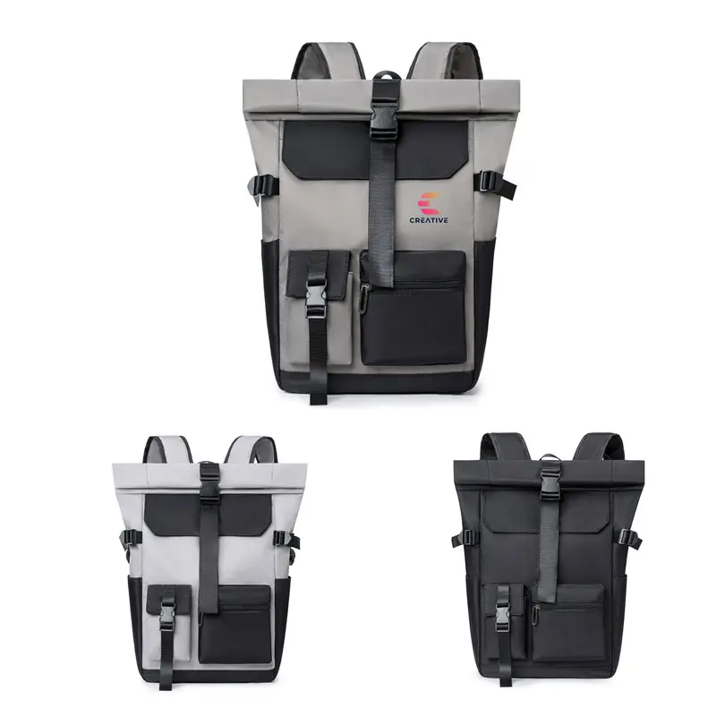 Multi-pocket Roll Top Backpack – Backpacks – available in black, grey colours