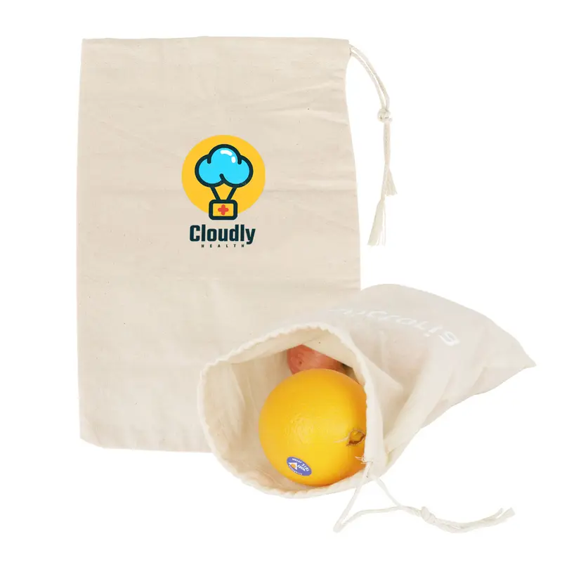 Small Cotton Produce Bag – Drawstring Bags – available in beige colour