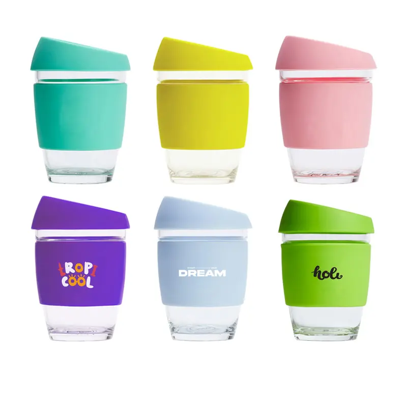 12 OZ Reusable Glass Coffee Cup – Reusable Coffee Cups – available in black, blue, green, grey colours and 3 more