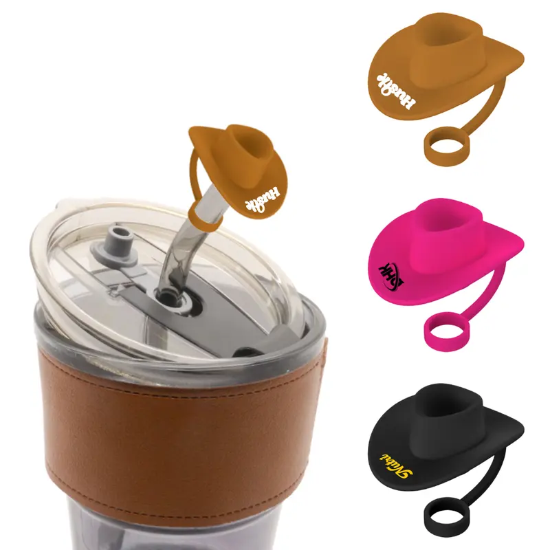 Cowboy Hat Silicone Straw Cover – Drinking Straws – available in black, brown, multi, pink colours