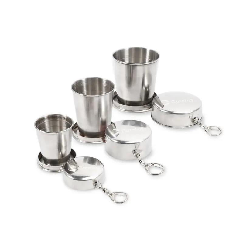 55ML/140ML/250ML Compact Stainless Steel Folding Cup – Travel Mugs – available in silver colour