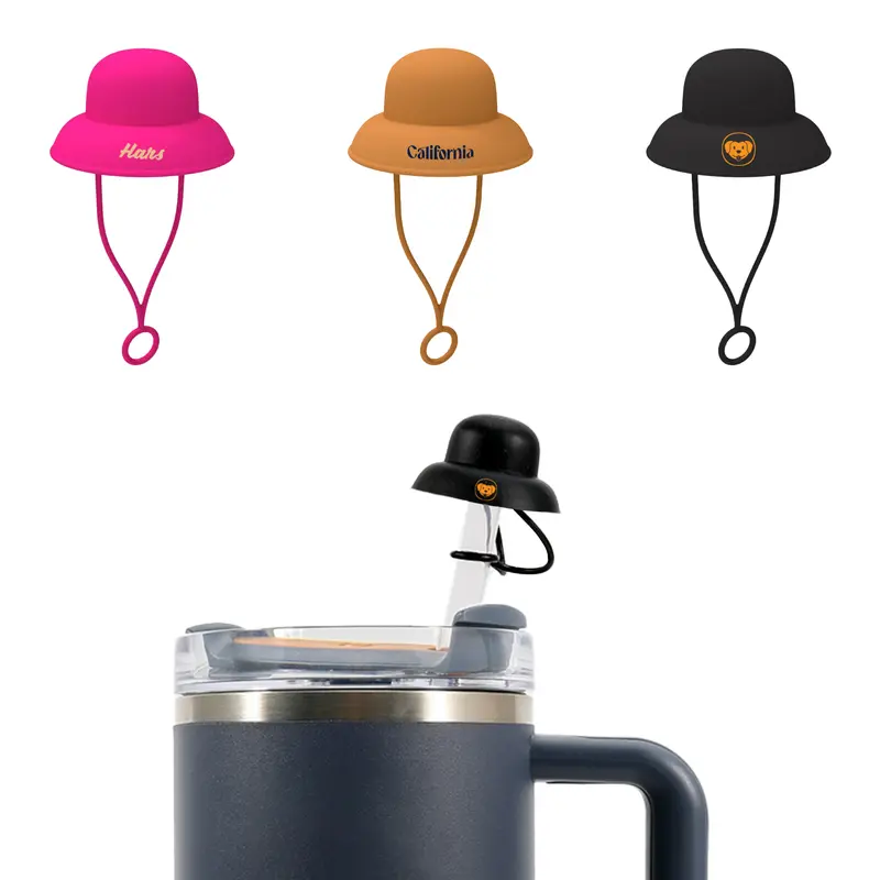 Bucket Hat Silicone Straw Cover – Drinking Straws – available in black, brown, multi, pink colours