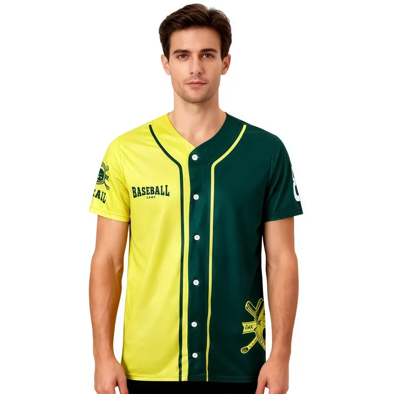 Men's 100% Polyester Sublimated Full-Button Baseball Jersey – T Shirts – available in multi colour