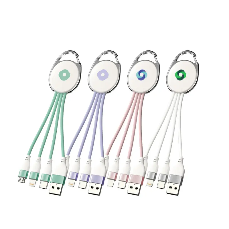 Macarons 3 in 1 Charging Cable with Keyring – Charging Cables – available in green, pink, purple, white colours