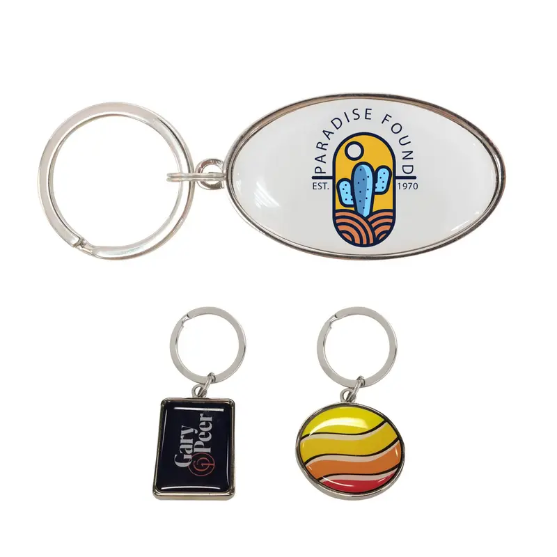 Custom Shaped Metal Epoxy Domed Keyring – Keyrings – available in multi colour