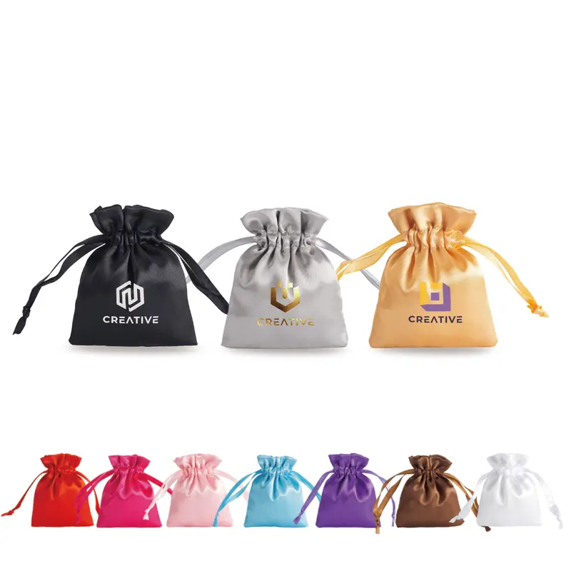 Silk Satin Drawstring Bags – Drawstring Bags – available in black, blue, brown, gold colours and 5 more