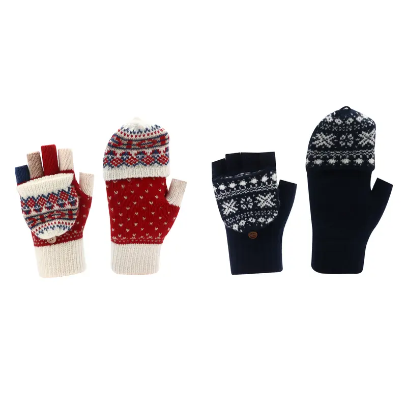 Adults Jacquard Fingerless Gloves with Flip Cover – Accessories – available in multi colour