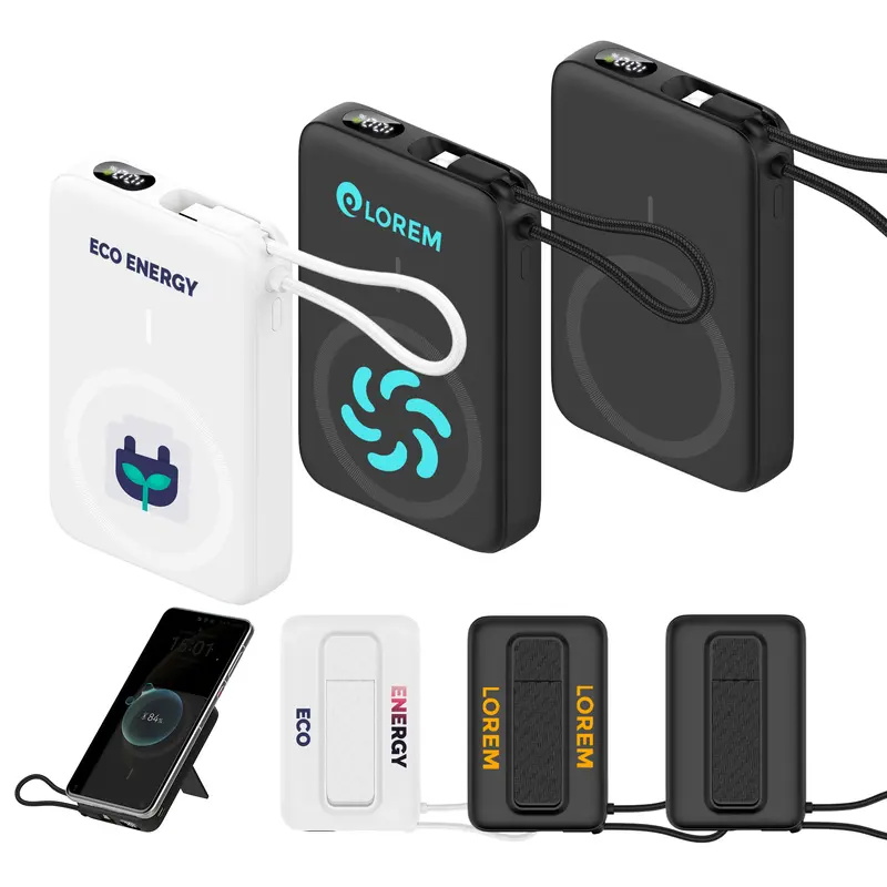 10000mAh Magnetic Wireless  Power Bank with Charging Cable – Powerbanks – available in black, white colours