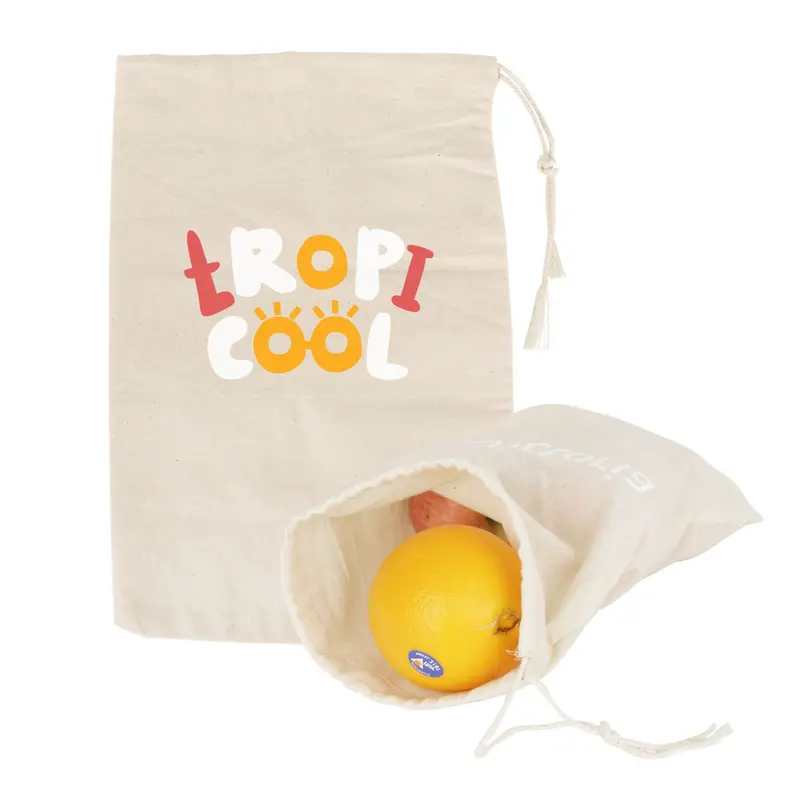 Large Cotton Produce Bag – Drawstring Bags – available in beige colour