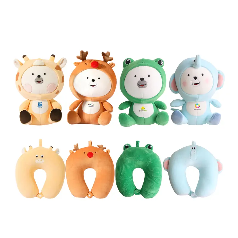 Sitting Animal Shaped 2 In 1 Travel Pillow – Misc Outdoors – available in blue, brown, green, yellow colours