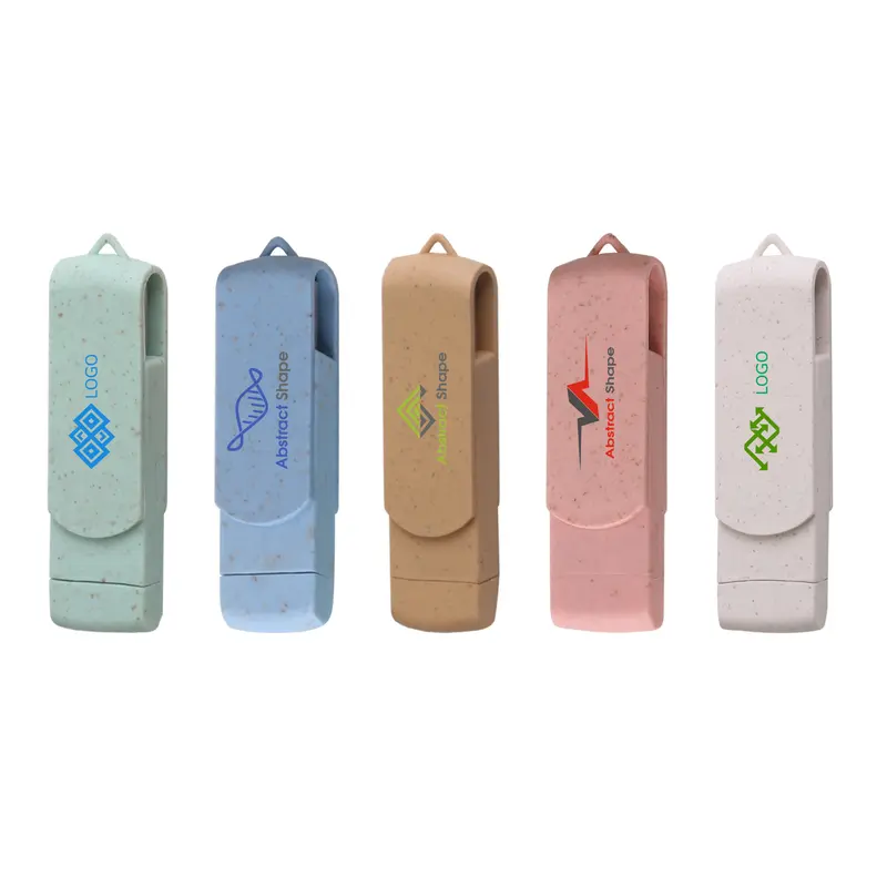 Rotate Wheat Straw Type C Flash Drive – USB Drives – available in beige, blue, green, pink colours and 1 more