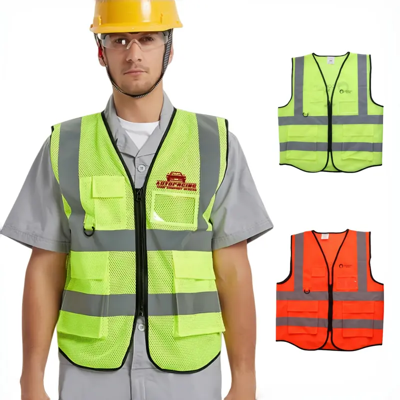 Unisex Adults Hi-Vis Vest With Reflective Tapes and Functional Pockets – Roughalls & Overalls – available in orange, yellow colours