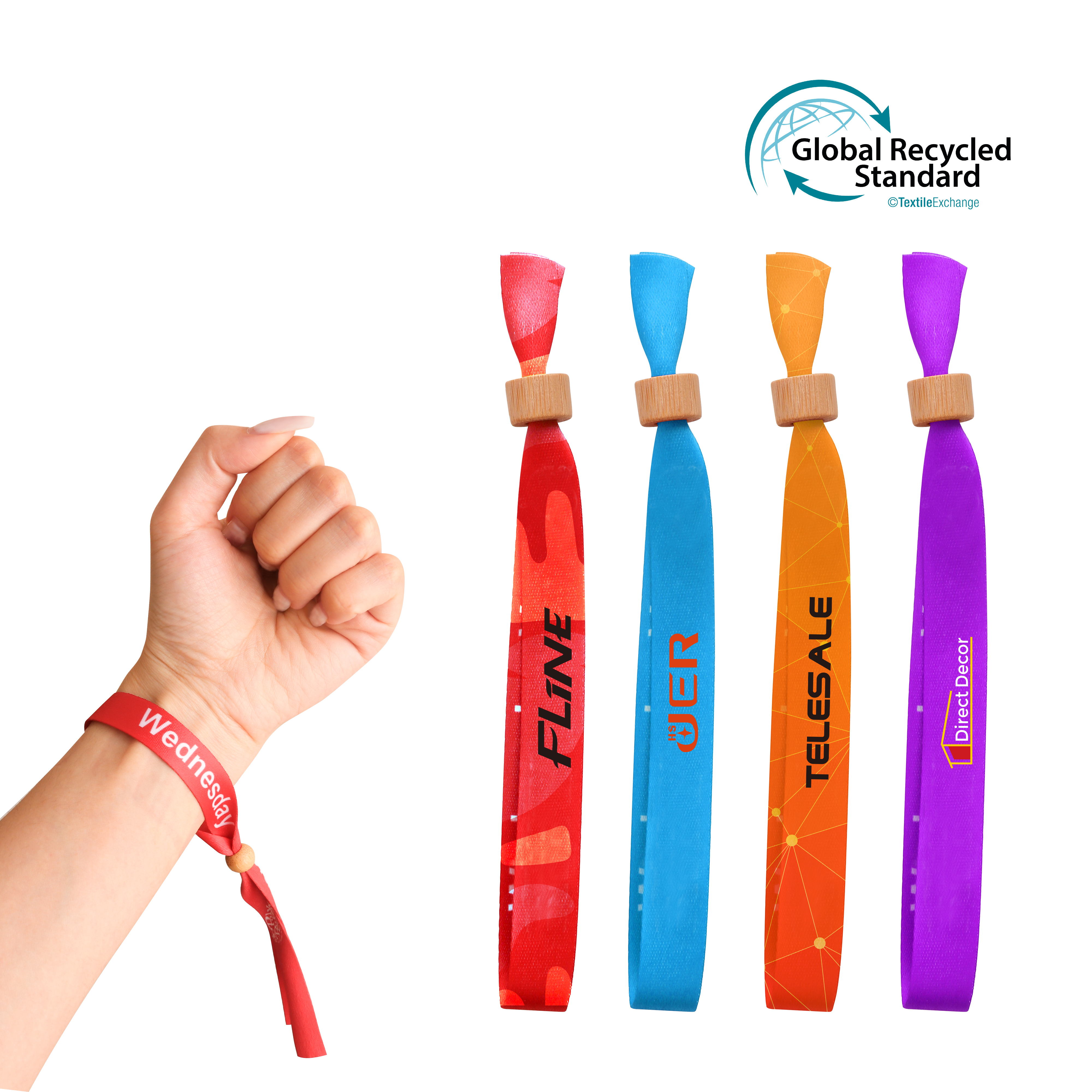 RPET Fabric WristBand with Bamboo toggle