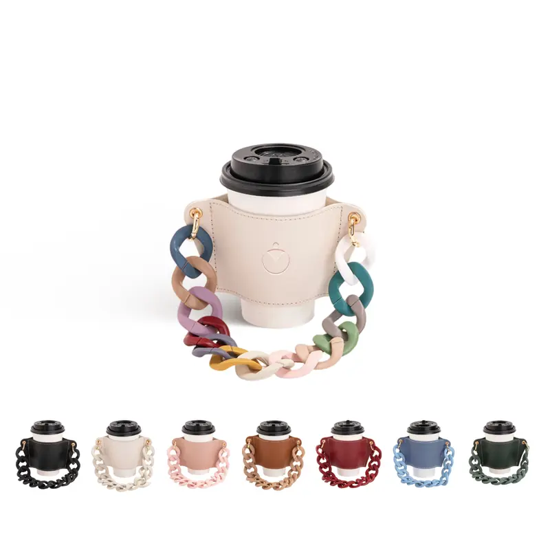 Leather Water Bottle Holder With Acrylic Strap – Drink Bottles – available in black, blue, brown, green colours and 3 more