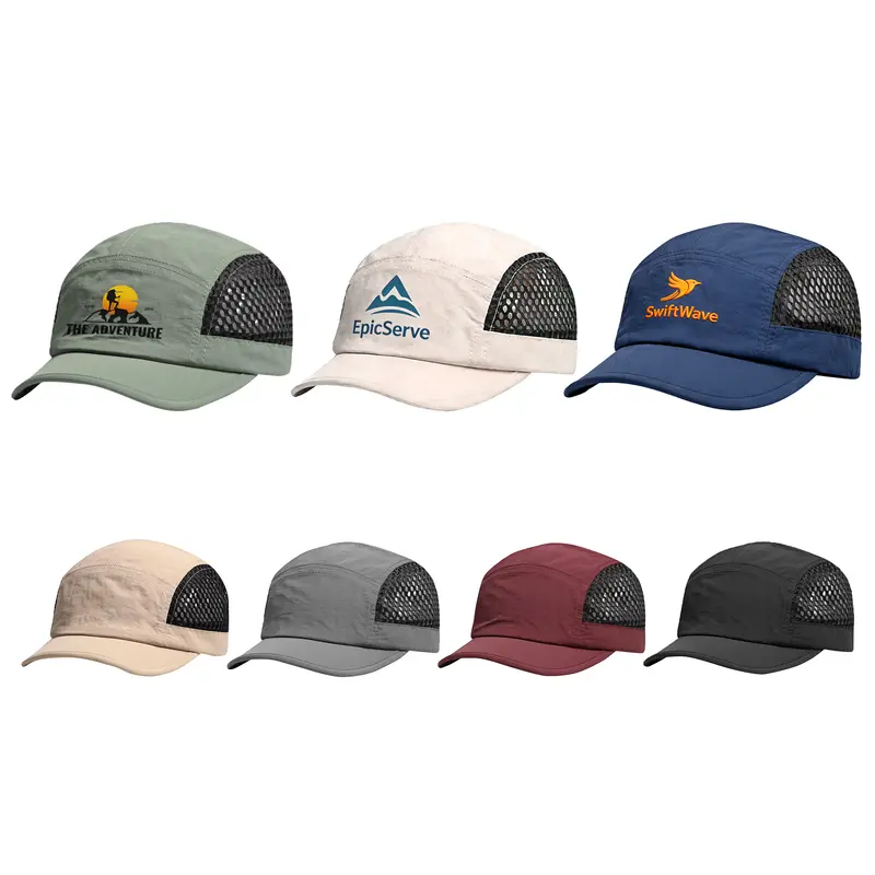 5 Panel Short Brimmed Mesh Running Cap – Baseball Caps – available in beige, black, blue, green colours and 2 more