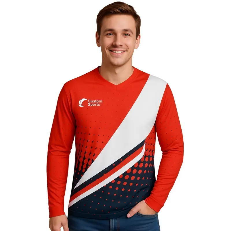 Unisex Adults 100% Polyester Micro Mesh V-Neck Long Sleeves Football Jersey – T Shirts – available in multi colour