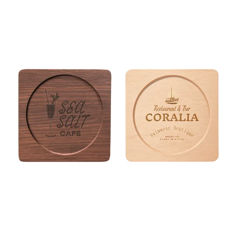 Square with Circular Center Wooden Coaster – Coasters – available in brown colour