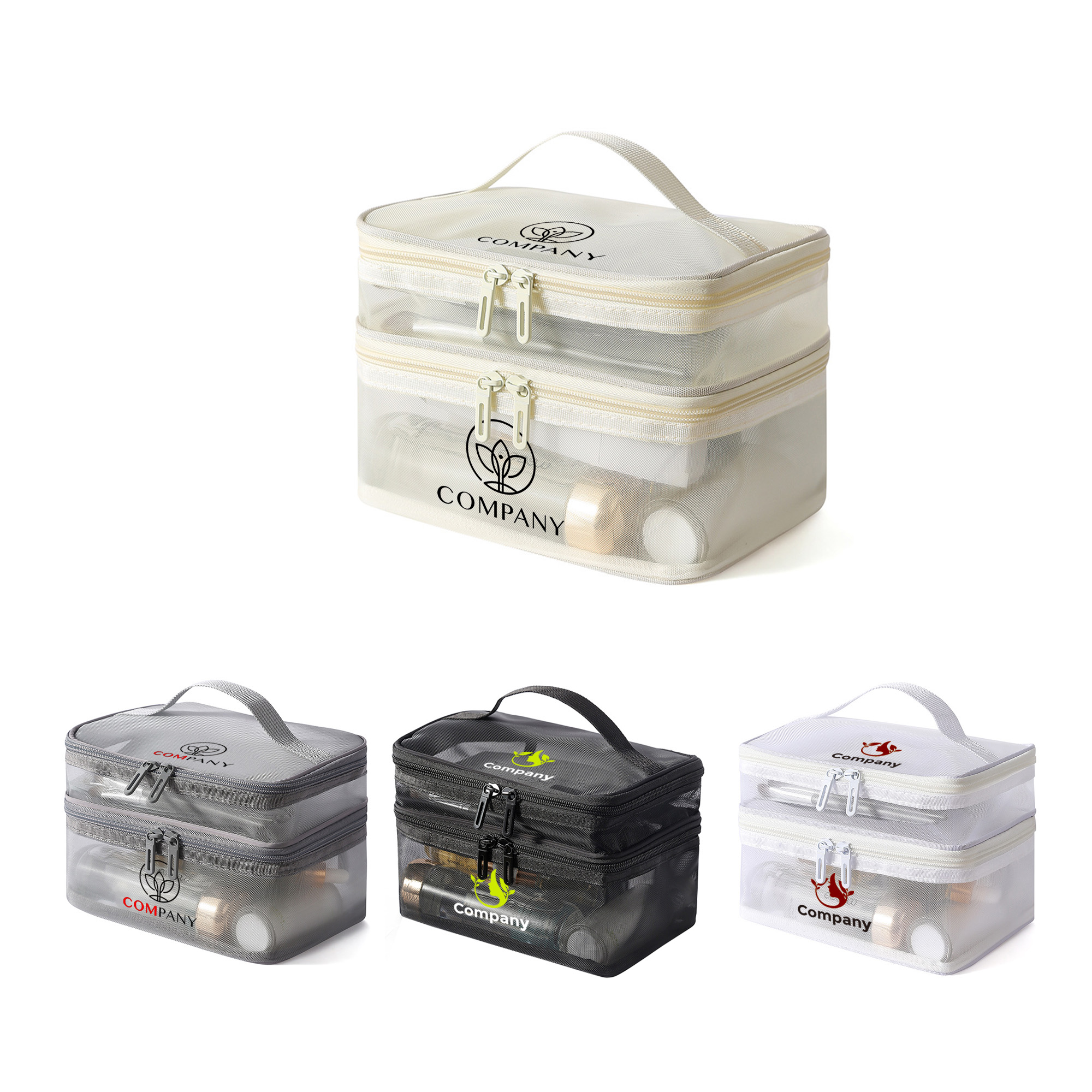 Nylon Mesh Sheer Double Layer Cosmetic Bag