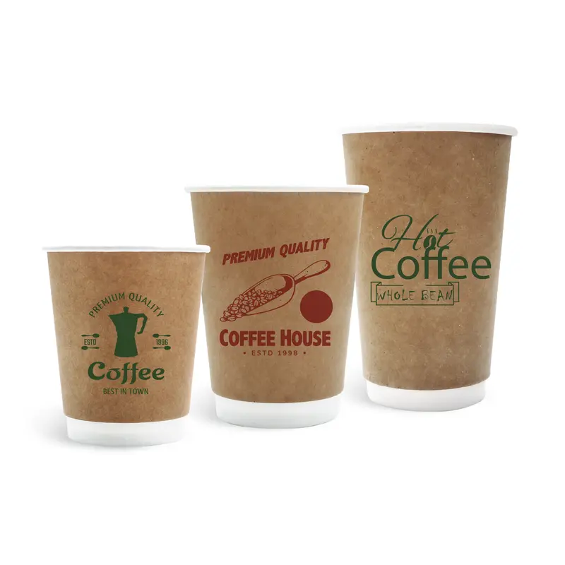 PLA Double Wall Compostable Kraft Paper Cups – Drink Bottles – available in beige colour