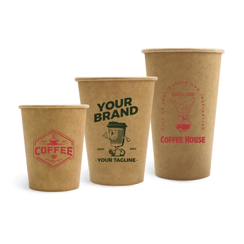Home Compostable Aqueous Single Wall Kraft Paper Cups – Drink Bottles – available in beige colour