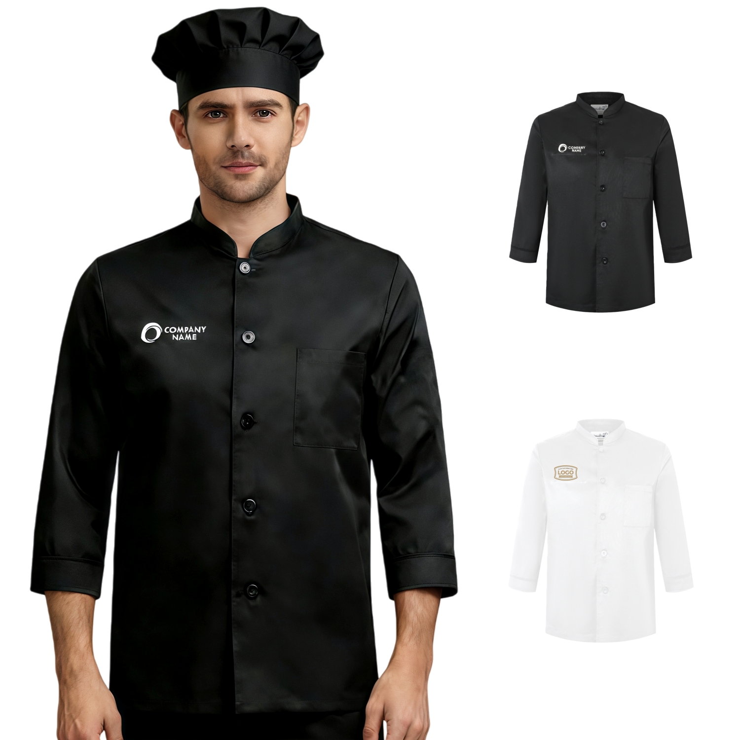 Classic 3/4 Sleeves Single Breasted Chef Jacket