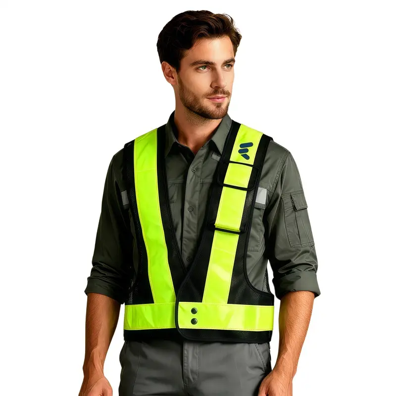 V-Shape Hi-Vis Reflective Adjustable Safety Vest With Pocket – Roughalls & Overalls – available in black colour