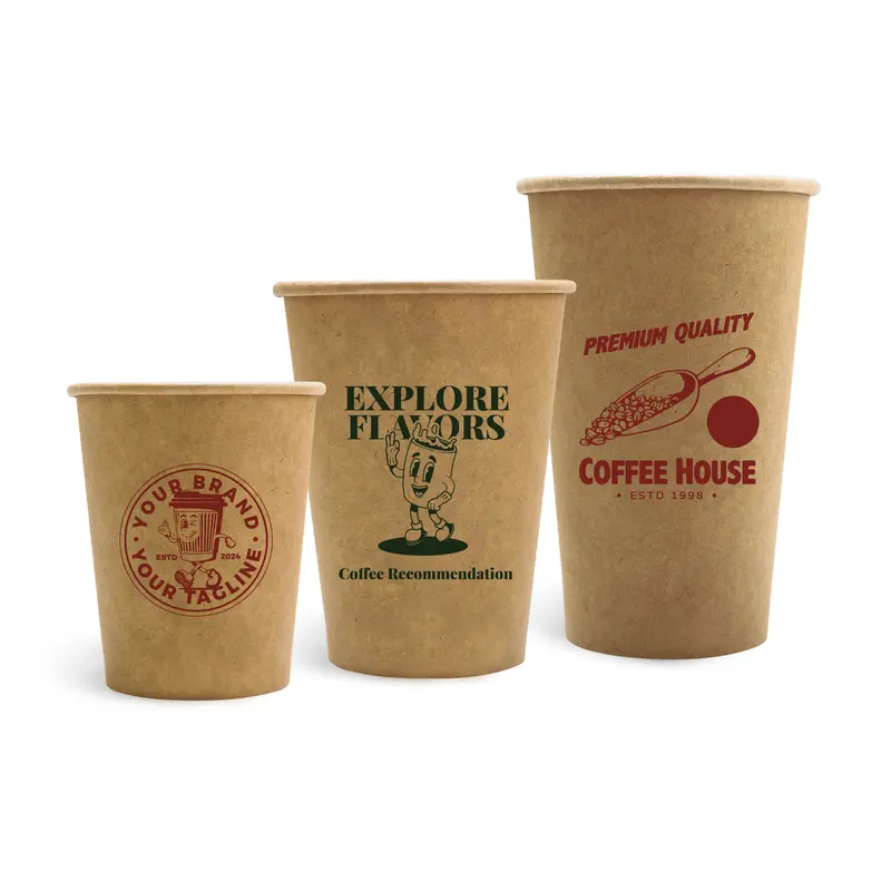 PLA Single Wall Compostable Kraft Paper Cups – Drink Bottles – available in beige colour