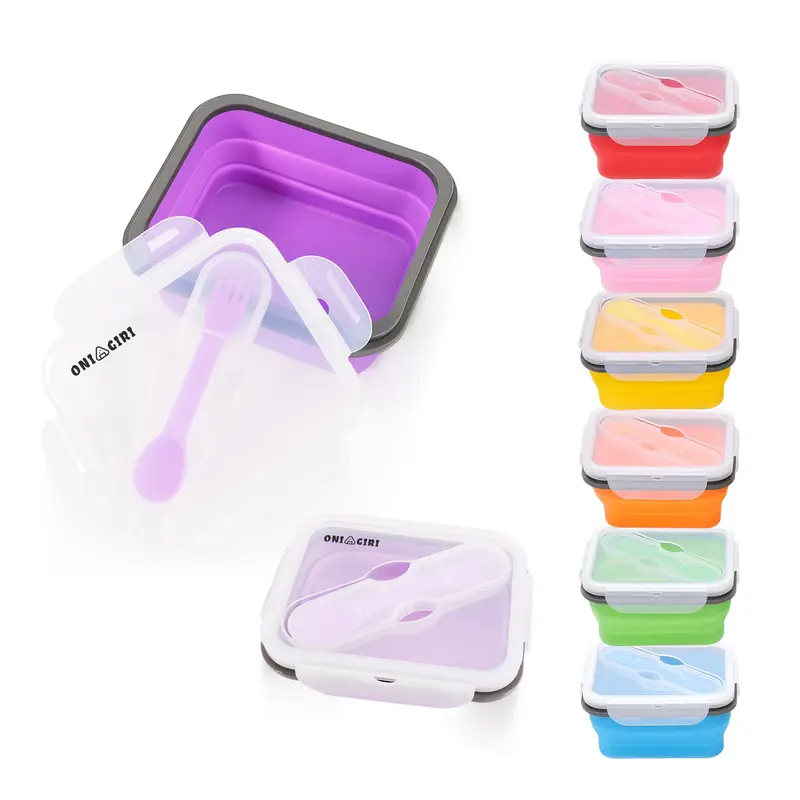 Silicone Food Storage Container with Fork Spoon – Misc Food – available in blue, green, orange, pink colours and 3 more