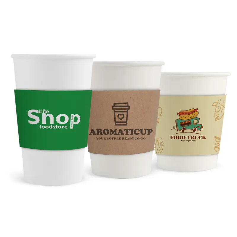 Home Compostable Aqueous Single Wall Paper Cups with Cup Sleeve – Drink Bottles – available in white colour