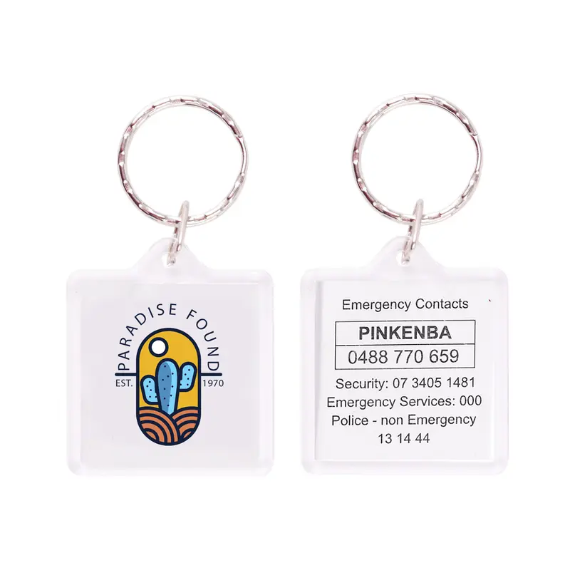 Square Acrylic Keyring – Keyrings – available in white colour