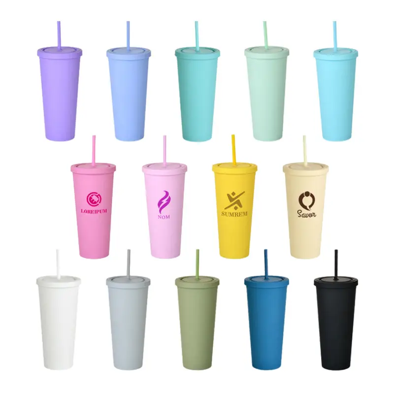 24oz Matte Plastic Cups with Lids & Straws – Cups & Tumblers