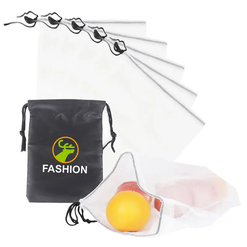 5 Pieces Produce Bag Set – Drawstring Bags – available in black, blue, green, orange colours and 4 more