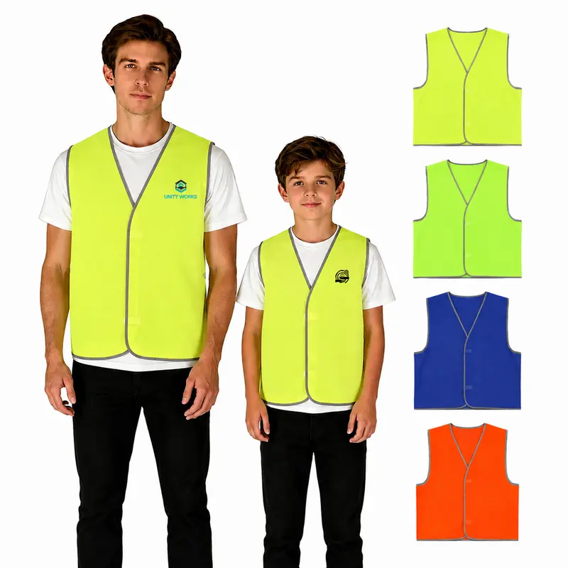 Hi-Vis Reflective Trim Velcro Placket Safety Vest – Misc Clothing – available in blue, green, orange, yellow colours