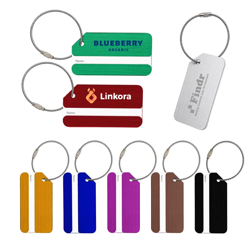 Square Brushed Aluminium Luggage Tag – Misc Outdoors – available in black, blue, brown, gold colours and 4 more