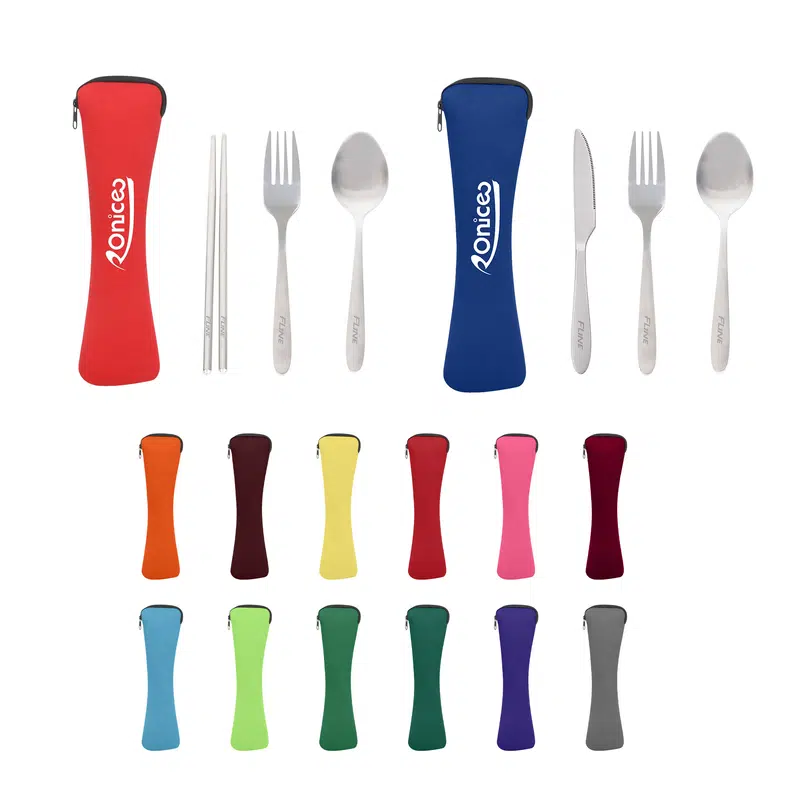 3 piece Stainless Steel Travel Utensils Set – BBQ Sets – available in black, blue, green, grey colours and 4 more
