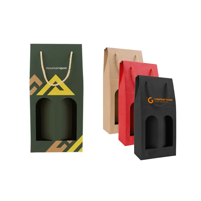 Double Bottle Wine Box with Rope Handle – Wine Carriers – available in beige, black, red colours