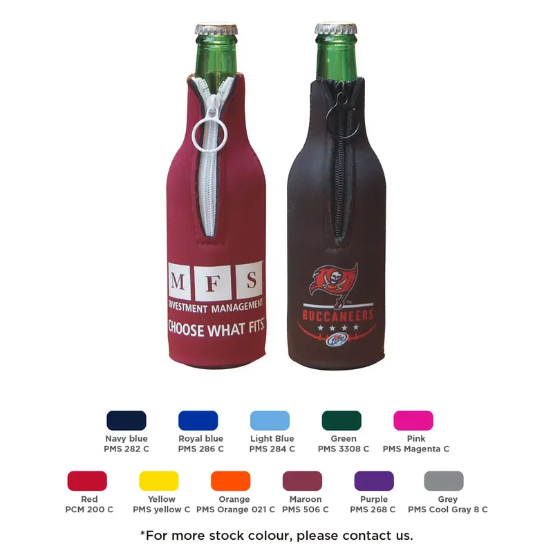 Zippered Bottle Cooler – Stubby Holders – available in blue, green, grey, orange colours and 3 more
