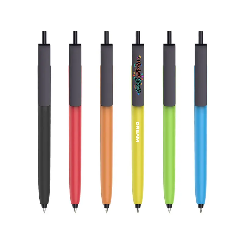 Push Button Pen - Colour Barrel with Black Cap – Plastic Pens – available in black, blue, green, orange colours and 2 more
