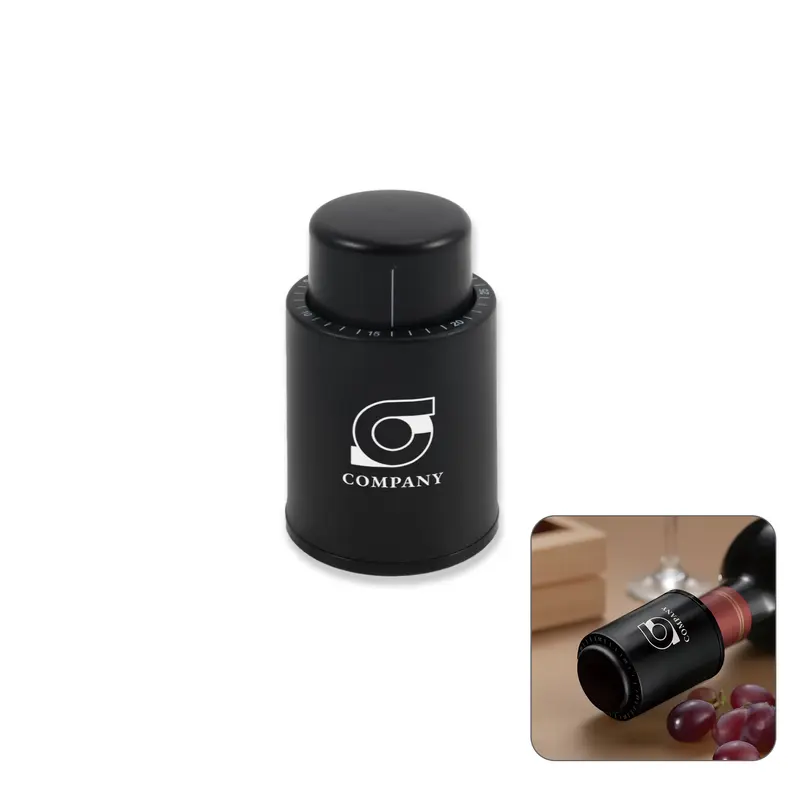 Push Button Wine Stopper with Scale – Misc Drinkware – available in black colour
