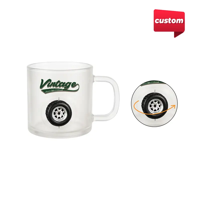Frosted Glass Mug with Custom Spinner Toy – Misc Drinkware – available in white colour