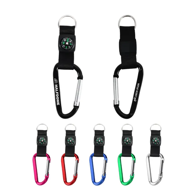 Carabiner with Compass Keychain – Keyrings – available in black, blue, green, pink colours and 2 more