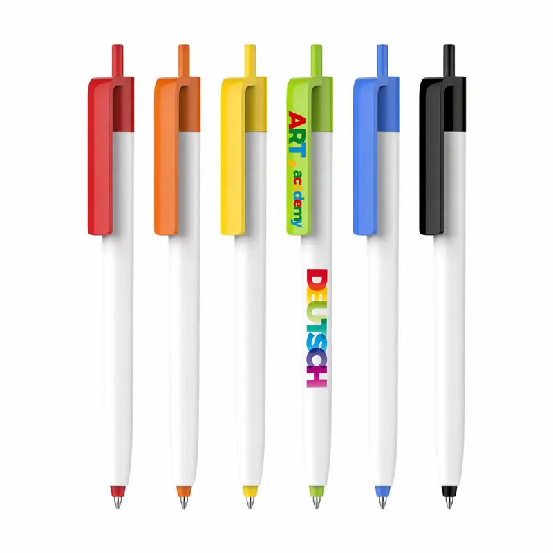 Push Button Pen - Creamy White Barrel – Plastic Pens – available in black, blue, green, orange colours and 2 more