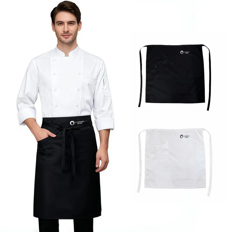 100% Polyester Half Apron With Pocket – Aprons – available in black, white colours